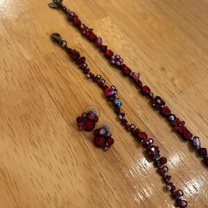 Sorrelli red crystal earrings, necklace, and bracelet